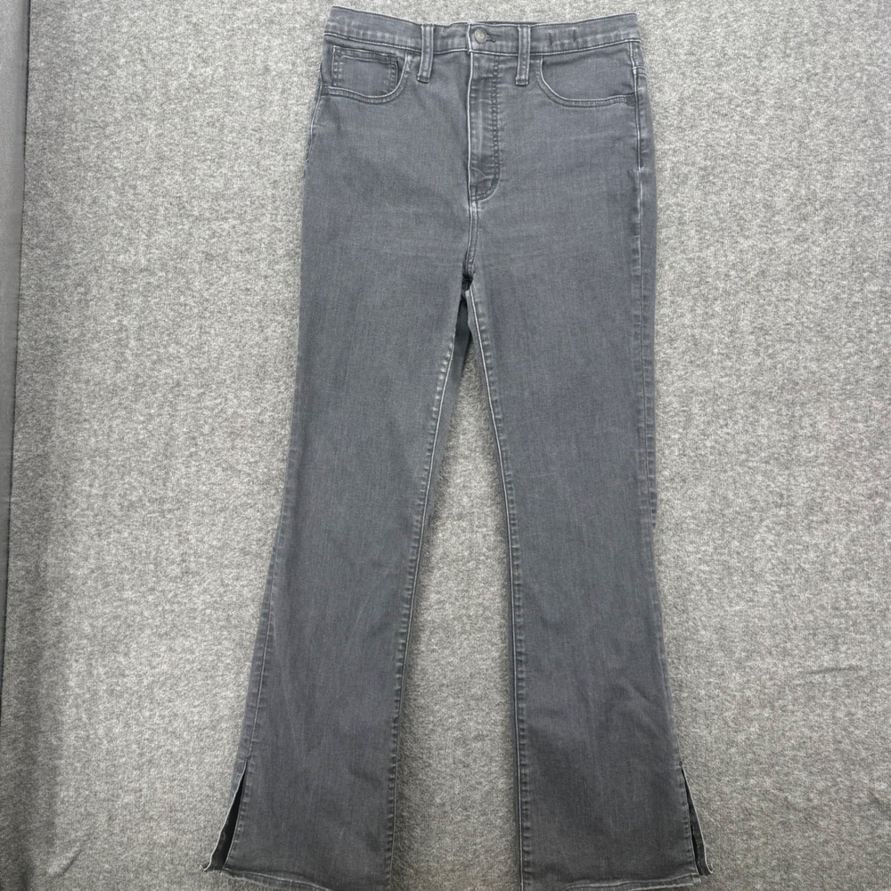 Madewell Roadtripper Skinny Flare Jeans Faded Black High Rise Side Slit Size 30